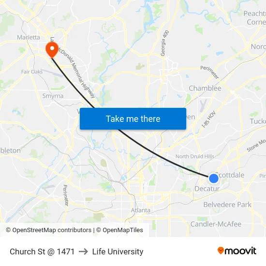 Church St @ 1471 to Life University map