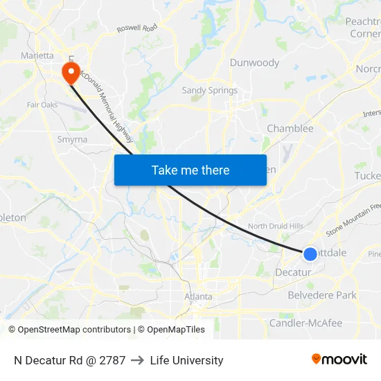 N Decatur Rd @ 2787 to Life University map