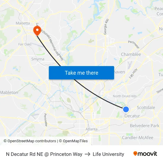 N Decatur Rd NE @ Princeton Way to Life University map