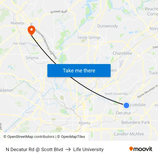 N Decatur Rd @ Scott Blvd to Life University map