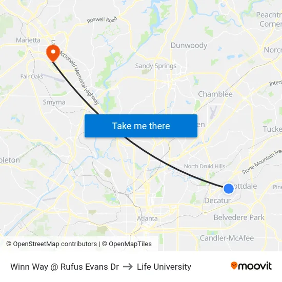 Winn Way @ Rufus Evans Dr to Life University map