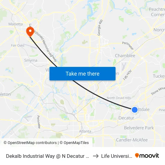 Dekalb Industrial Way @ N Decatur Rd to Life University map