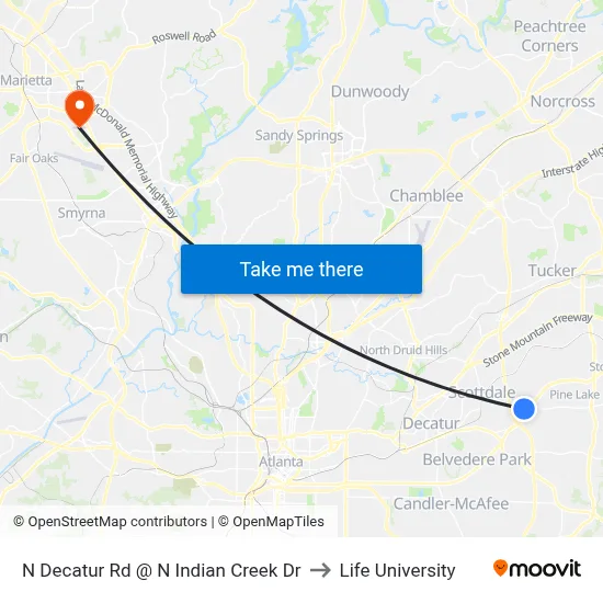 N Decatur Rd @ N Indian Creek Dr to Life University map