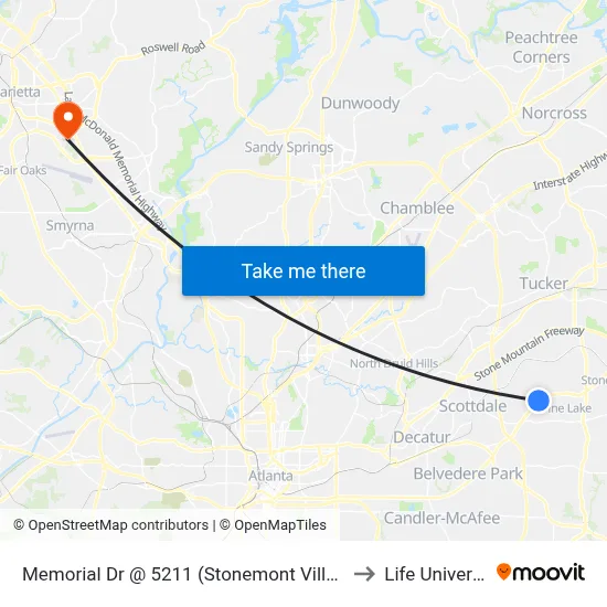 Memorial Dr @ 5211 (Stonemont Village Sc) to Life University map
