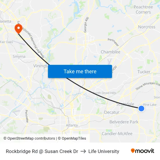 Rockbridge Rd @ Susan Creek Dr to Life University map