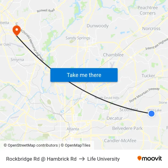 Rockbridge Rd @ Hambrick Rd to Life University map