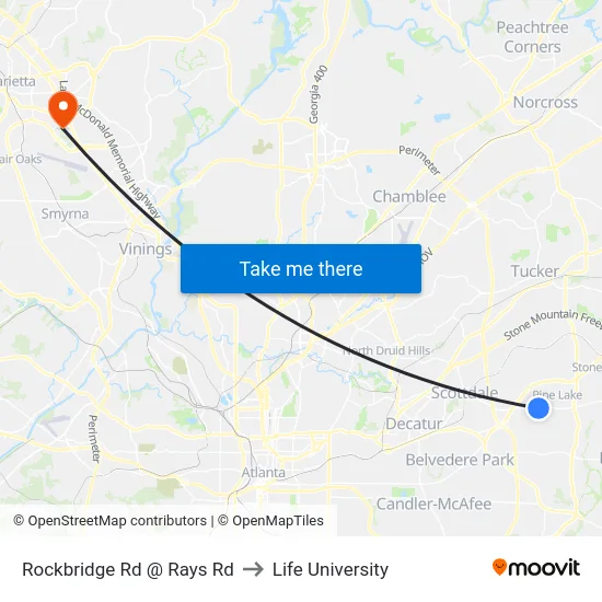 Rockbridge Rd @ Rays Rd to Life University map