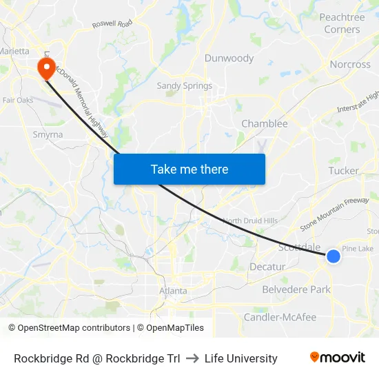 Rockbridge Rd @ Rockbridge Trl to Life University map