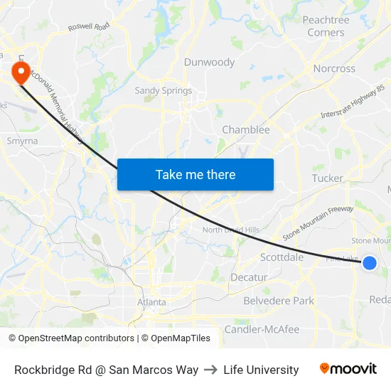 Rockbridge Rd @ San Marcos Way to Life University map