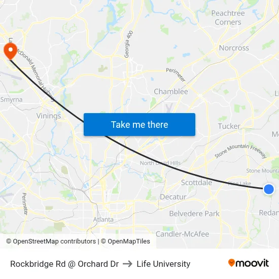 Rockbridge Rd @ Orchard Dr to Life University map
