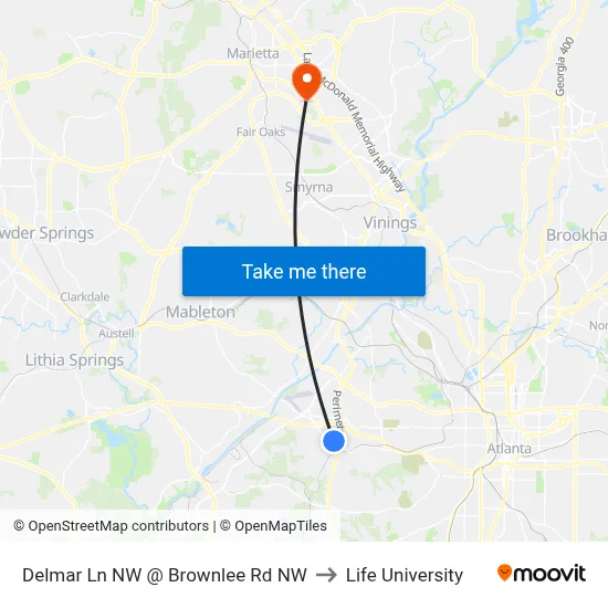 Delmar Ln NW @ Brownlee Rd NW to Life University map