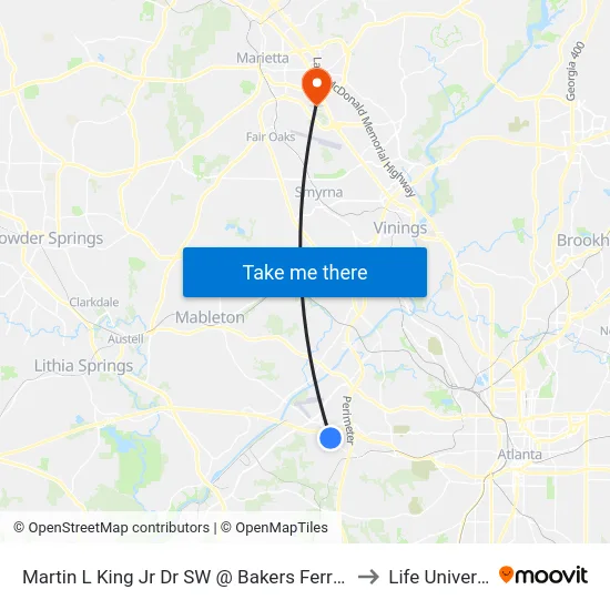 Martin L King Jr Dr SW @ Bakers Ferry Rd SW to Life University map