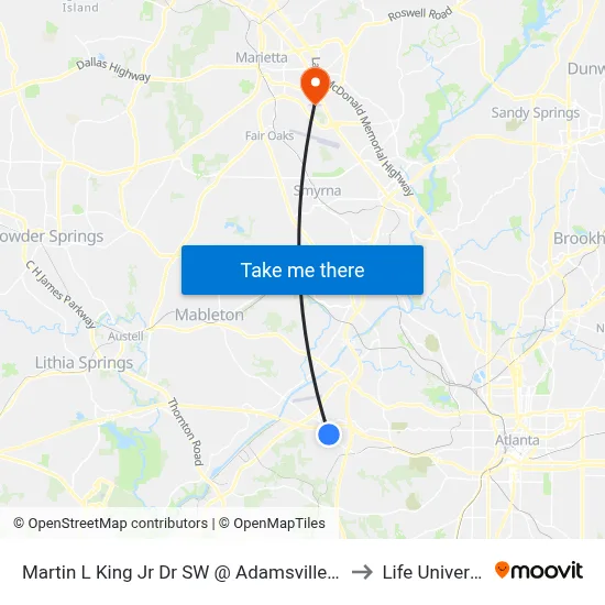 Martin L King Jr Dr SW @ Adamsville Dr SW to Life University map