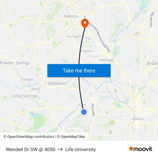 Wendell Dr SW @ 4050 to Life University map