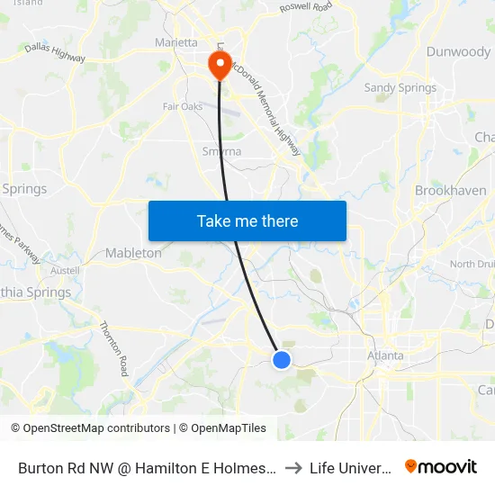 Burton Rd NW @ Hamilton E Holmes Dr N to Life University map