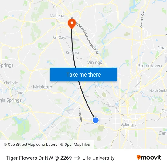 Tiger Flowers Dr NW @ 2269 to Life University map