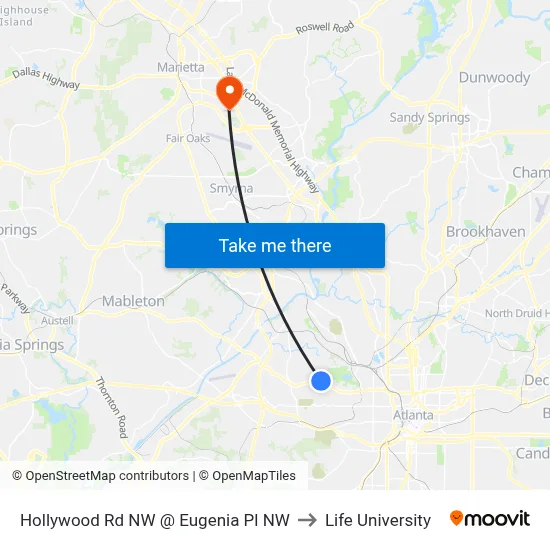 Hollywood Rd NW @ Eugenia Pl NW to Life University map