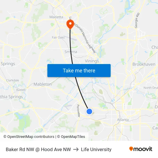 Baker Rd NW @ Hood Ave NW to Life University map