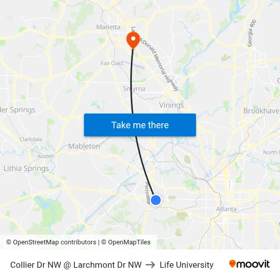Collier Dr NW @ Larchmont Dr NW to Life University map