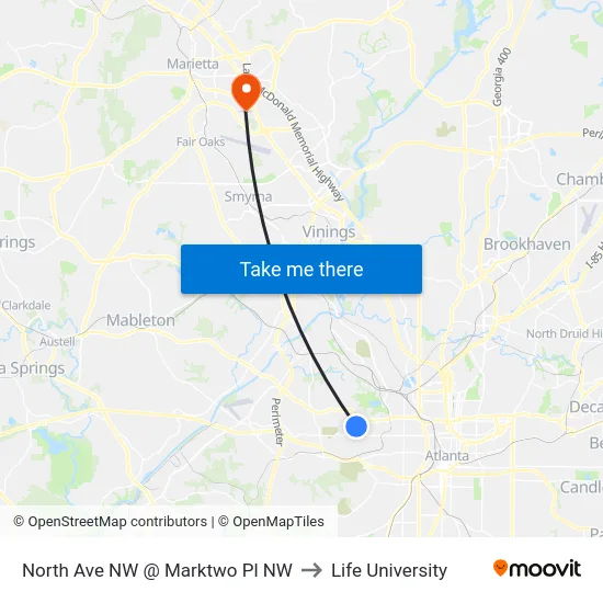 North Ave NW @ Marktwo Pl NW to Life University map