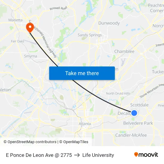 E Ponce De Leon Ave @ 2775 to Life University map