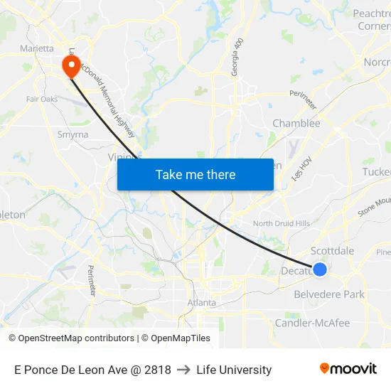 E Ponce De Leon Ave @ 2818 to Life University map