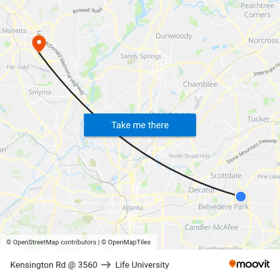 Kensington Rd @ 3560 to Life University map