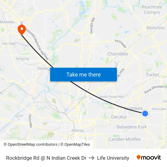 Rockbridge Rd @ N Indian Creek Dr to Life University map