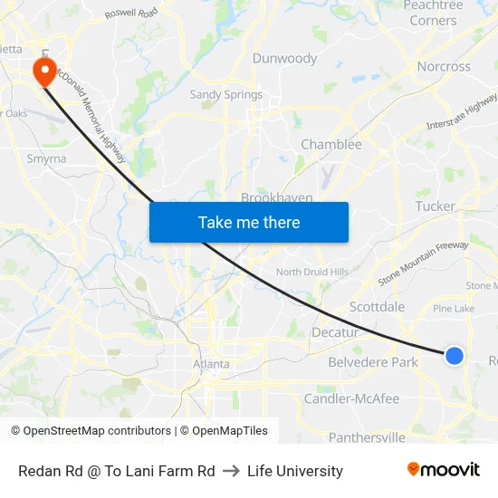 Redan Rd @ To Lani Farm Rd to Life University map