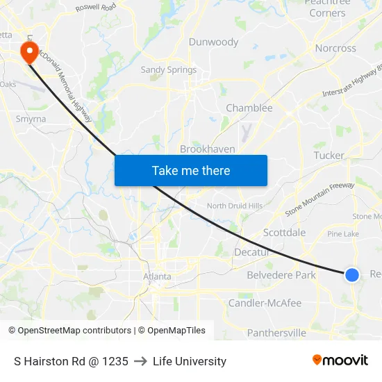 S Hairston Rd @ 1235 to Life University map