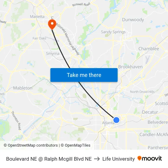 Boulevard NE @ Ralph Mcgill Blvd NE to Life University map