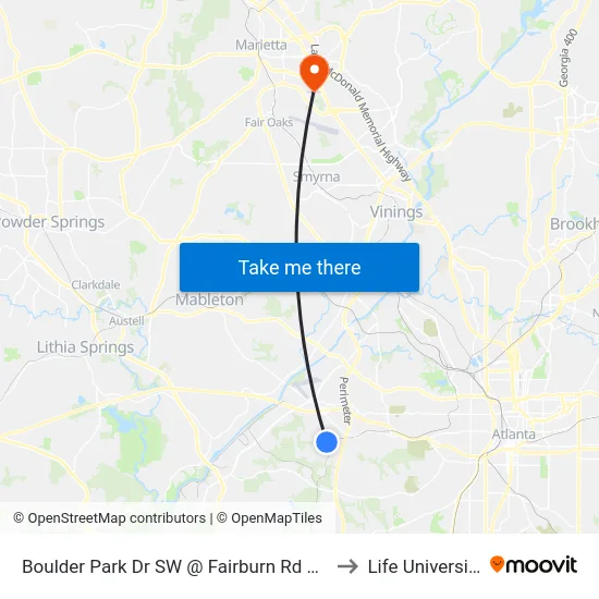 Boulder Park Dr SW @ Fairburn Rd SW to Life University map