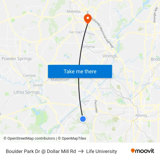 Boulder Park Dr @ Dollar Mill Rd to Life University map
