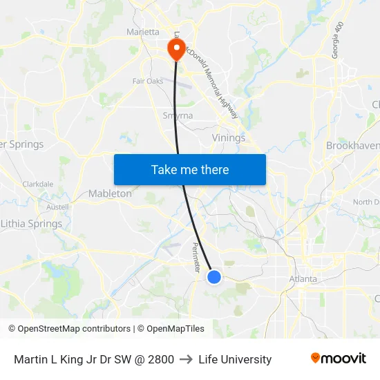 Martin L King Jr Dr SW @ 2800 to Life University map