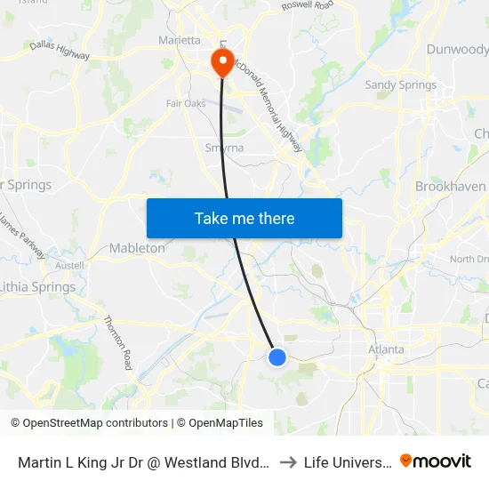 Martin L King Jr Dr @ Westland Blvd NW to Life University map
