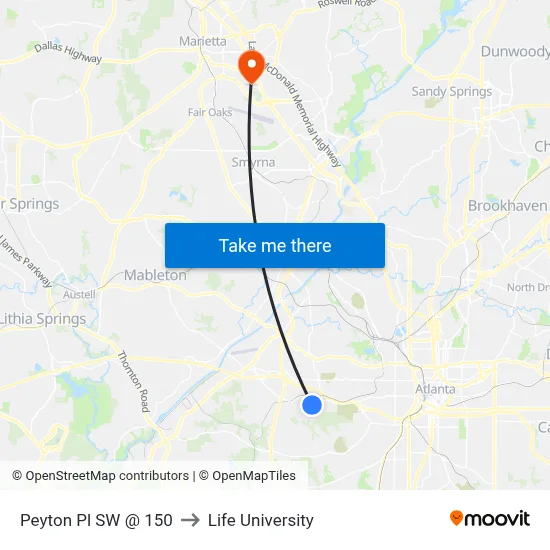 Peyton Pl SW @ 150 to Life University map