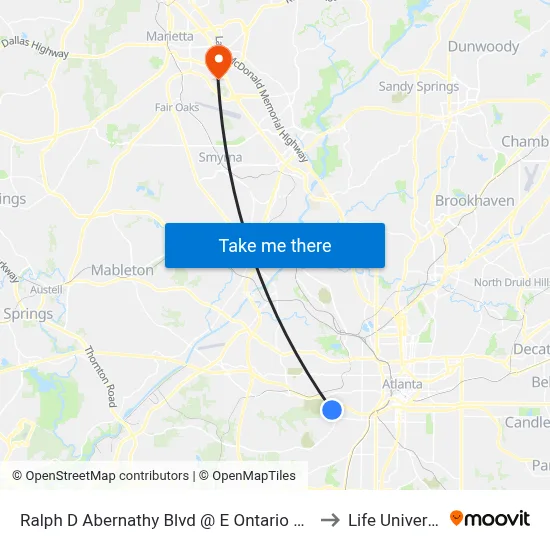 Ralph D Abernathy Blvd @ E Ontario Ave SW to Life University map