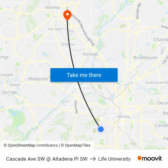 Cascade Ave SW @ Altadena Pl SW to Life University map