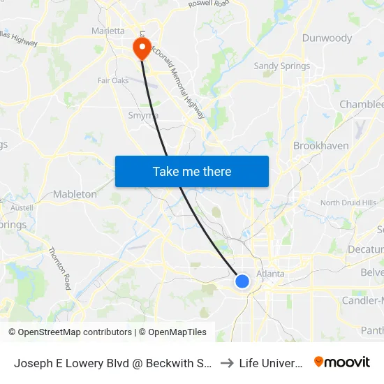 Joseph E Lowery Blvd @ Beckwith St SW to Life University map