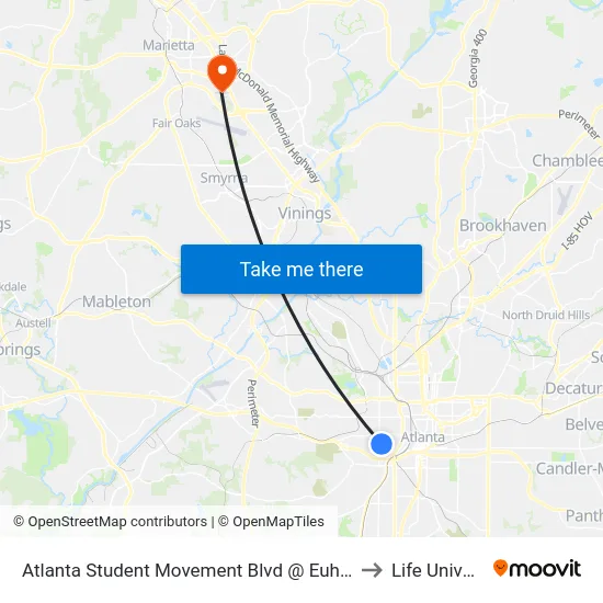 Atlanta Student Movement Blvd @ Euharlee St SW to Life University map
