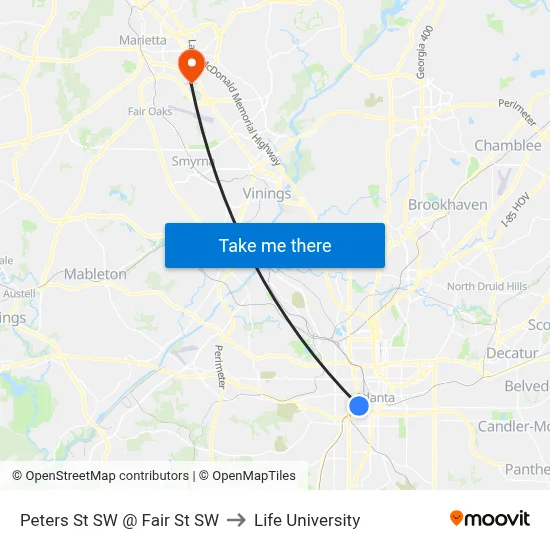 Peters St SW @ Fair St SW to Life University map