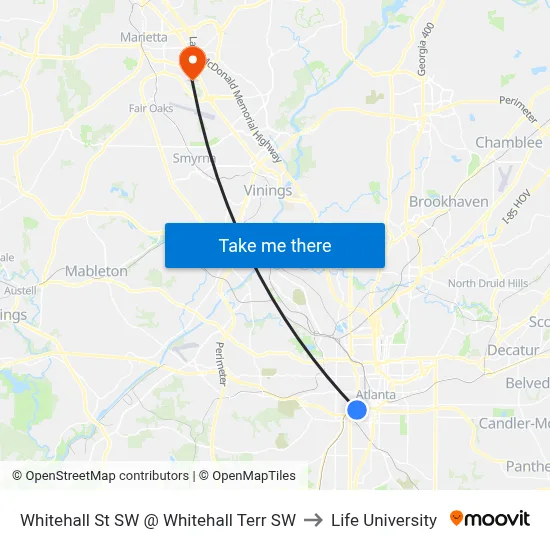Whitehall St SW @ Whitehall Terr SW to Life University map