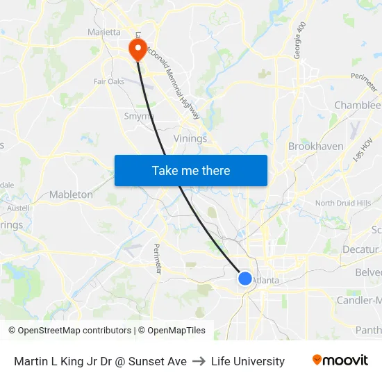 Martin L King Jr Dr @ Sunset Ave to Life University map