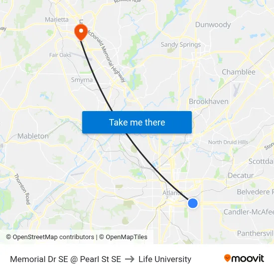 Memorial Dr SE @ Pearl St SE to Life University map