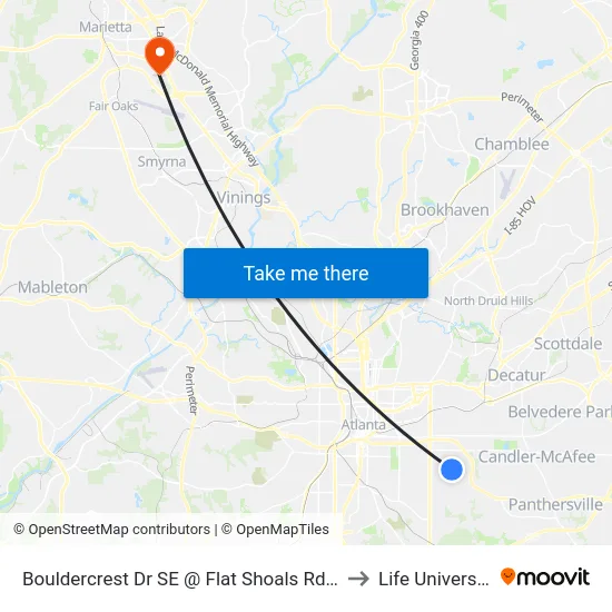 Bouldercrest Dr SE @ Flat Shoals Rd SE to Life University map