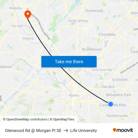 Glenwood Rd @ Morgan Pl SE to Life University map