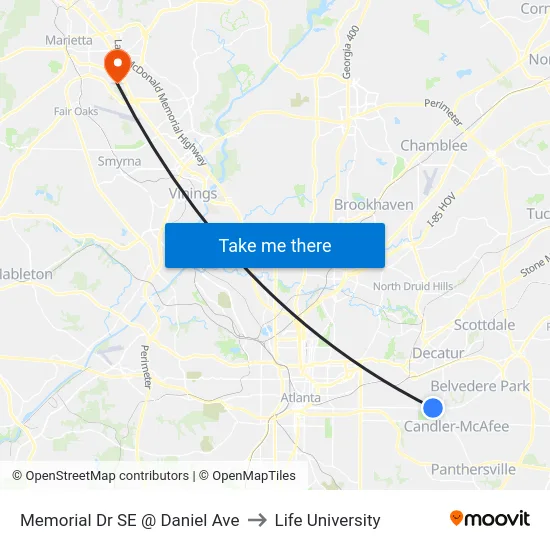 Memorial Dr SE @ Daniel Ave to Life University map