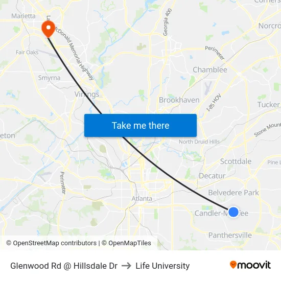 Glenwood Rd @ Hillsdale Dr to Life University map