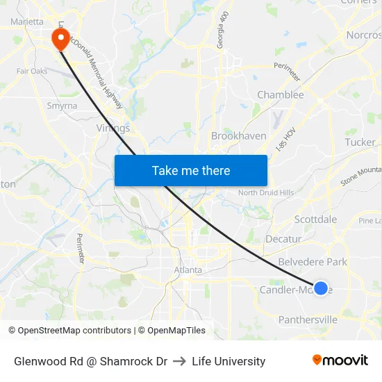 Glenwood Rd @ Shamrock Dr to Life University map