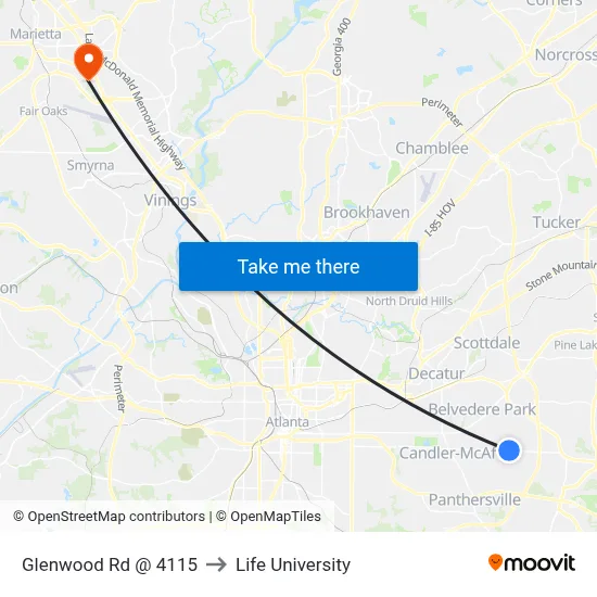 Glenwood Rd @ 4115 to Life University map